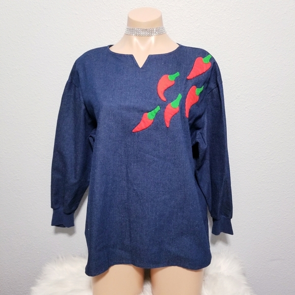 Vintage 80's 90's retro red chili peppers shirt top blouse LARGE - Picture 1 of 6